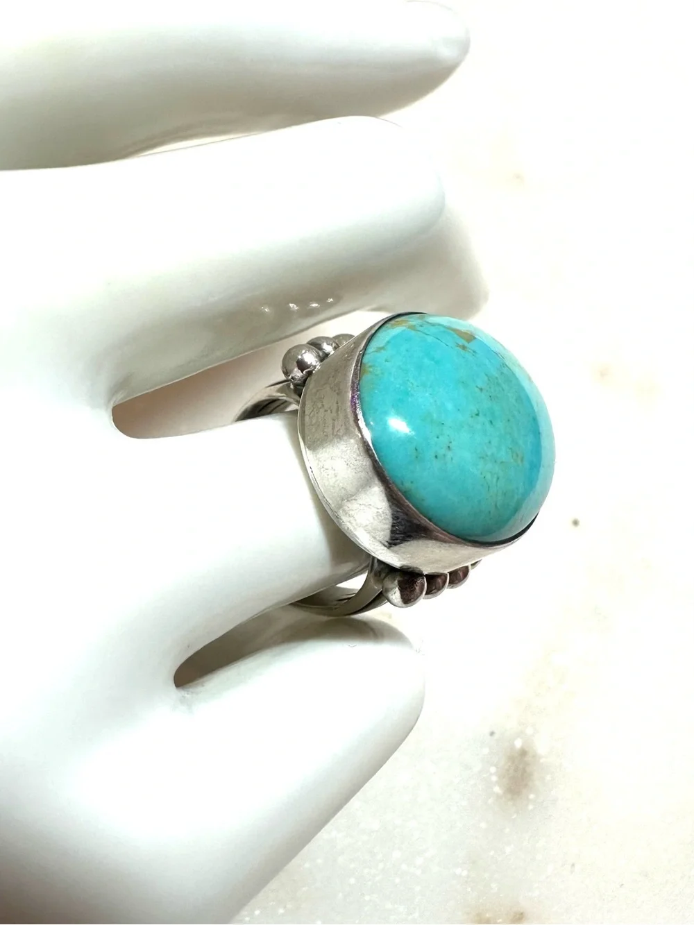 Navajo Ray Tafoya Native American Turquoise Cabochon Sterling Silver Ring